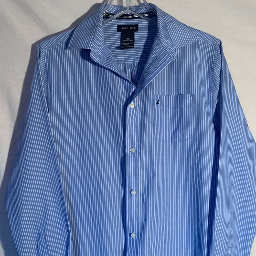 Nautica Slim Fit Blue Striped Classic Oversized Button Down Shirt